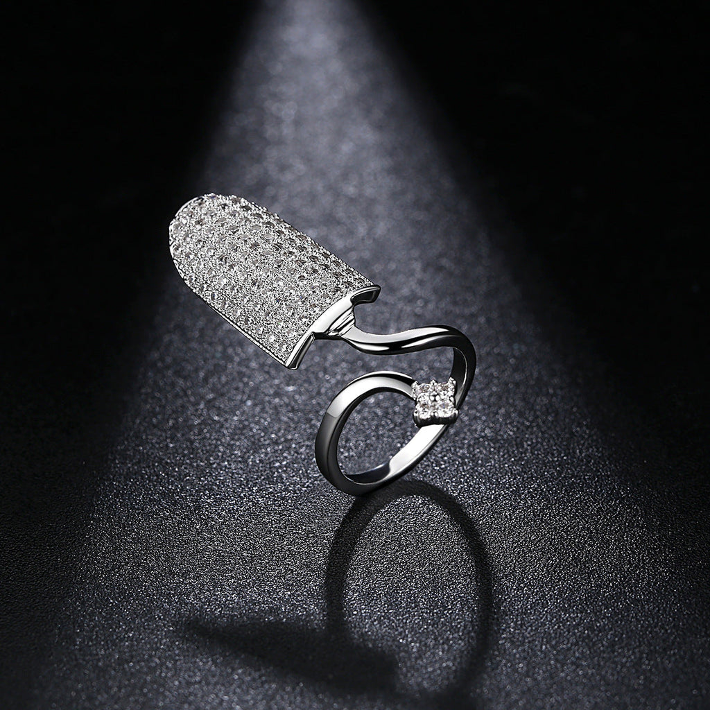 Studded Cubic Zirconia Silver Anti Tarnish Adjustable Nail Ring Bulk
