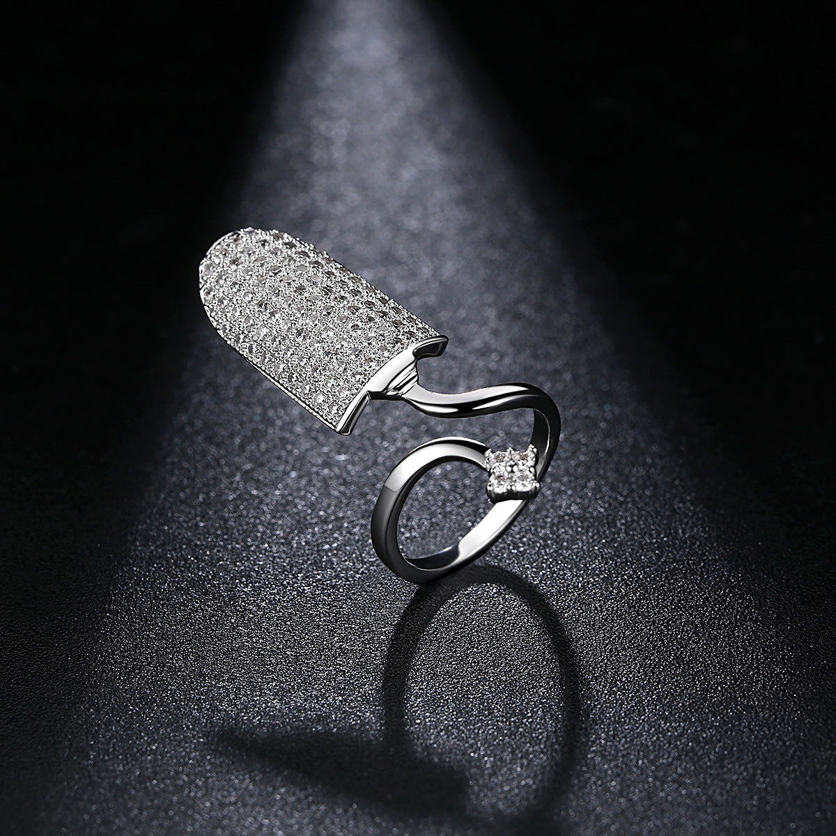 Studded Cubic Zirconia Silver Anti Tarnish Adjustable Nail Ring Bulk