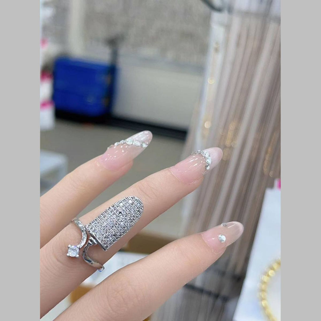 Studded Cubic Zirconia Silver Anti Tarnish Adjustable Nail Ring Bulk