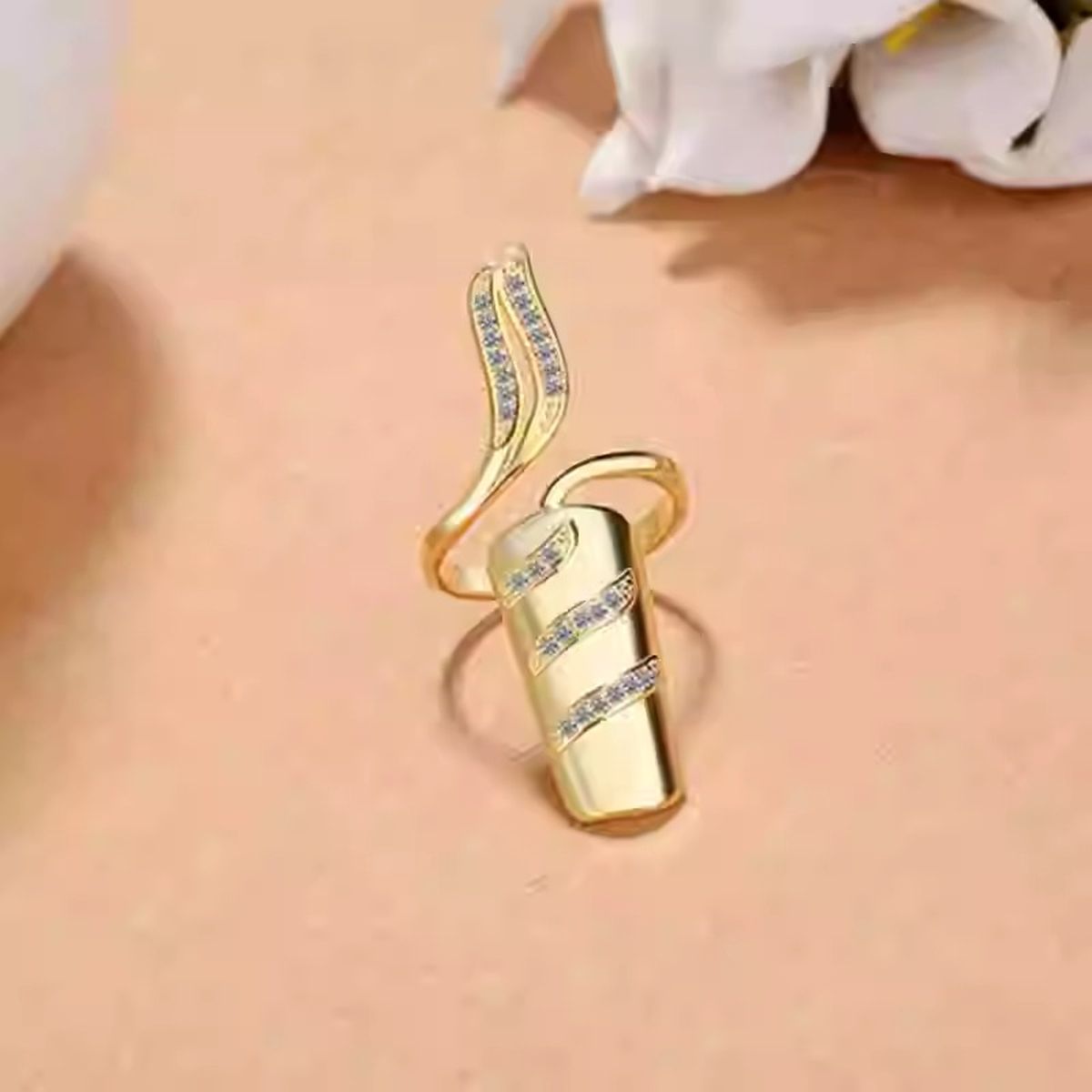 Studded Leaf CZ 18K Gold Anti Tarnish Adjustable Nail Ring Bulk Main image