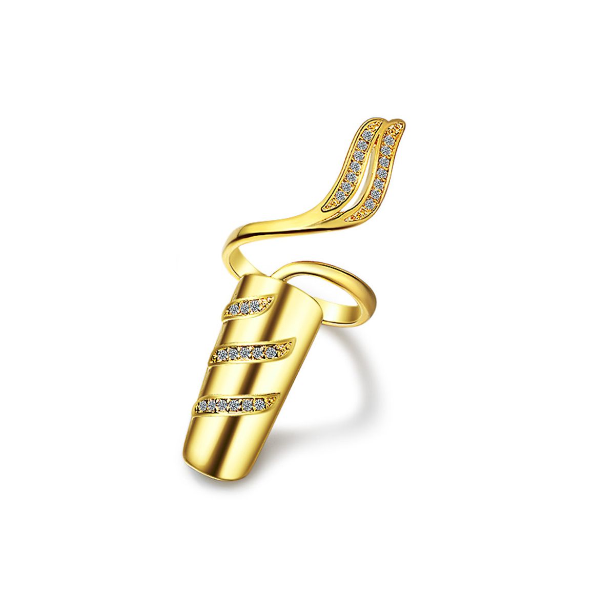 Studded Leaf CZ 18K Gold Anti Tarnish Adjustable Nail Ring Bulk