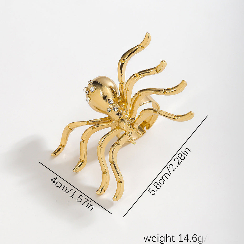 Spider Cubic Zirconia 18K Gold Adjustable Big Ring For Women Bulk