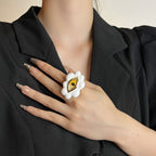 Evil Eye Enamel 18K Gold White Adjustable Ring For Women Bulk