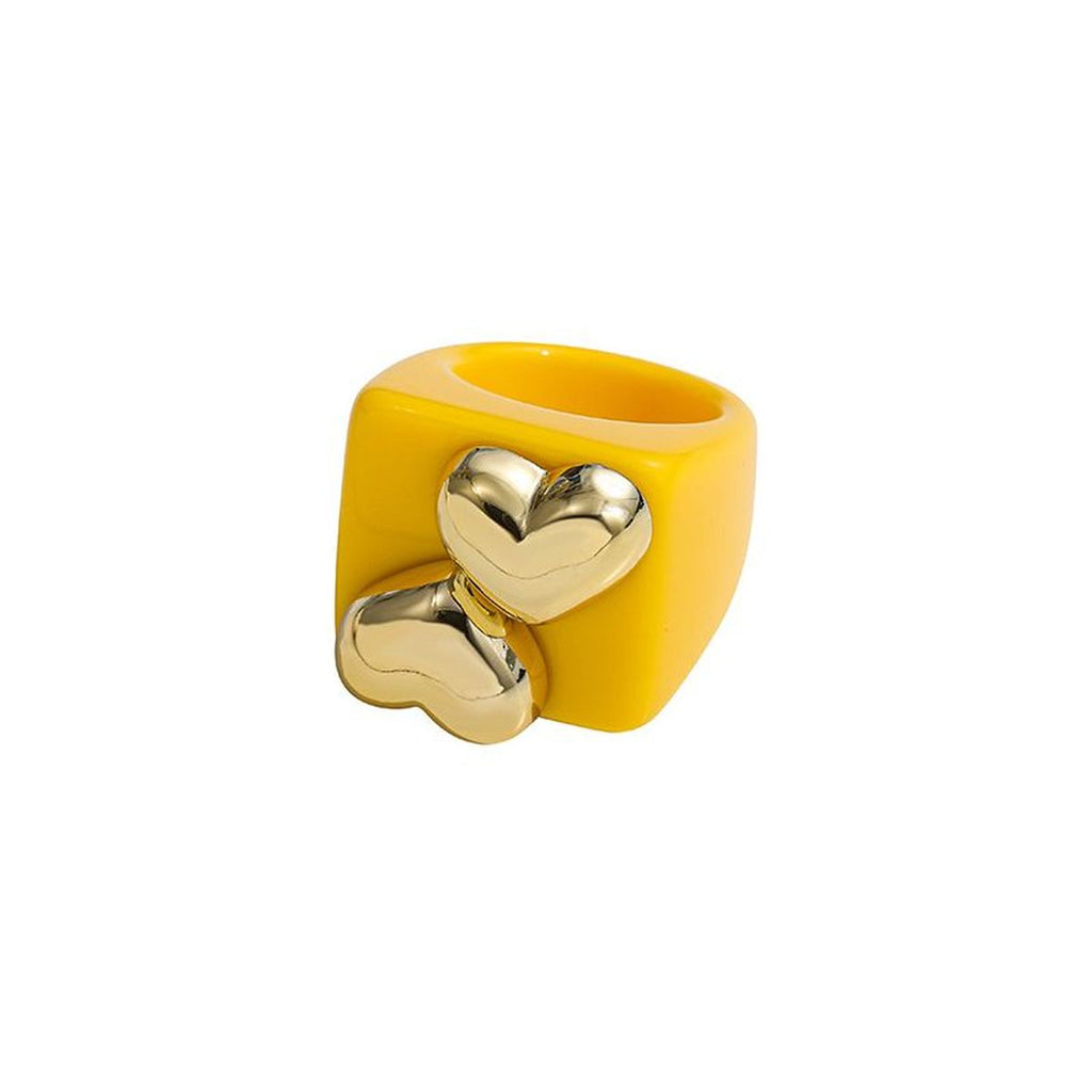 Dual Heart Triangle Cone Ball Gold Multicolor Retro Neon Ring Bulk