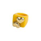 Dual Heart Triangle Cone Ball Gold Multicolor Retro Neon Ring Bulk