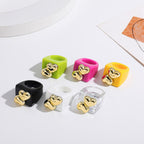 Dual Heart Triangle Cone Ball Gold Multicolor Retro Neon Ring Bulk