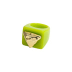 Dual Heart Triangle Cone Ball Gold Multicolor Retro Neon Ring Bulk