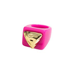 Dual Heart Triangle Cone Ball Gold Multicolor Retro Neon Ring Bulk