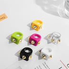 Dual Heart Triangle Cone Ball Gold Multicolor Retro Neon Ring Bulk