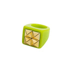 Dual Heart Triangle Cone Ball Gold Multicolor Retro Neon Ring Bulk