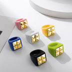 Dual Heart Triangle Cone Ball Gold Multicolor Retro Neon Ring Bulk