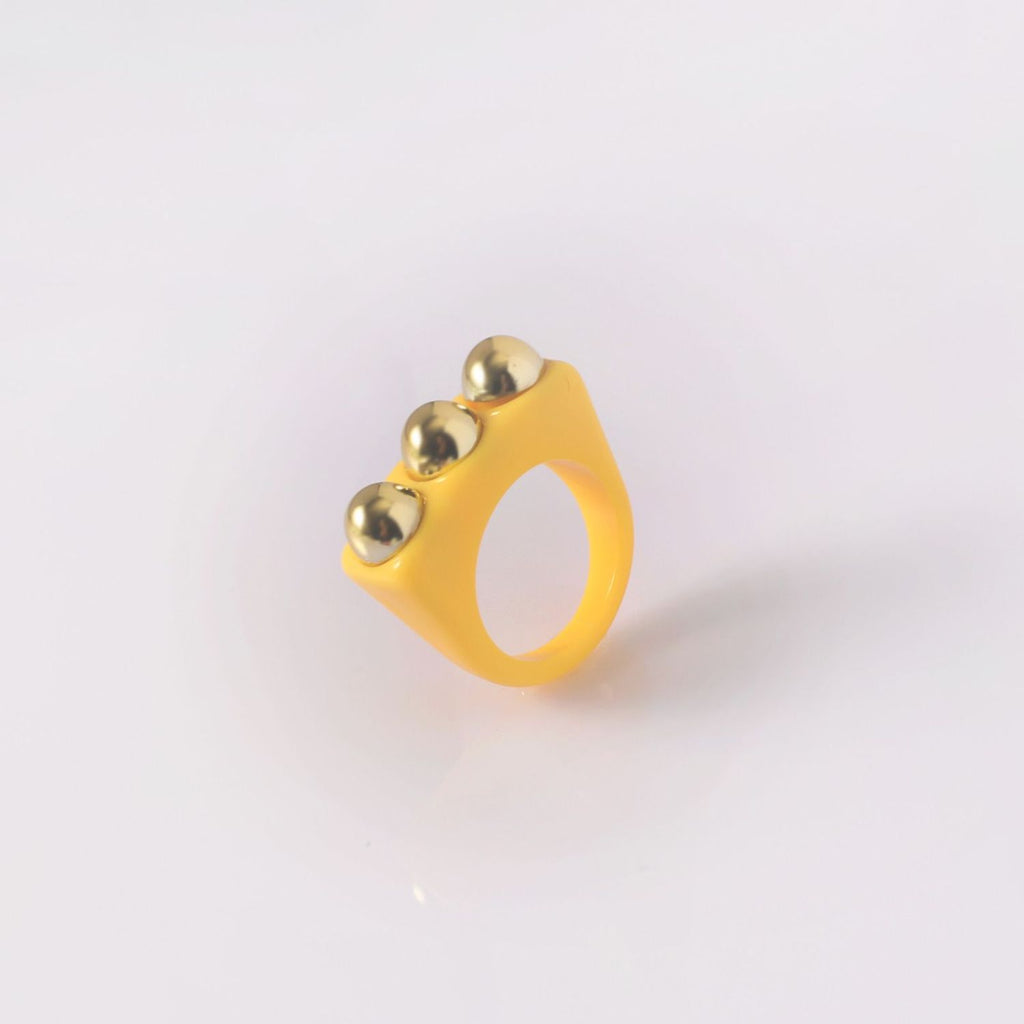 Dual Heart Triangle Cone Ball Gold Multicolor Retro Neon Ring Bulk