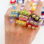 Dual Heart Triangle Cone Ball Gold Multicolor Retro Neon Ring Bulk