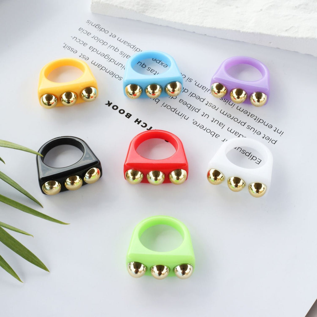 Dual Heart Triangle Cone Ball Gold Multicolor Retro Neon Ring Bulk
