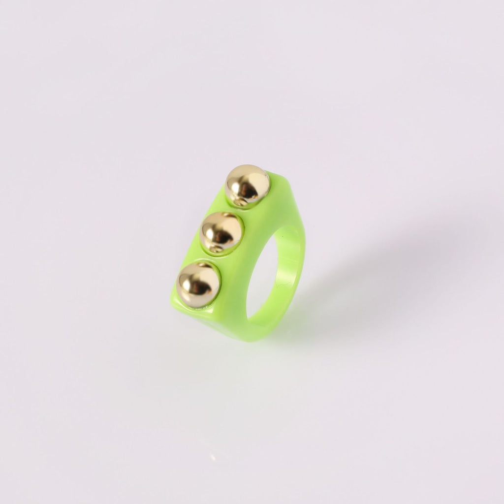 Dual Heart Triangle Cone Ball Gold Multicolor Retro Neon Ring Bulk