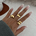 Glossy Geometric 18K Gold Anti Tarnish Pack Of 3 Free Size Ring Bulk