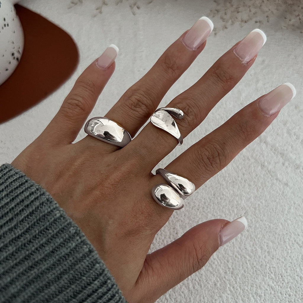 Glossy Geometric 18K Gold Anti Tarnish Pack Of 3 Free Size Ring Bulk