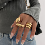 Geometric 18K Gold Plated Anti Tarnish Pack Of 3 Free Size Ring Bulk