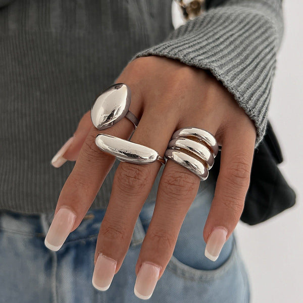 Geometric 18K Gold Plated Anti Tarnish Pack Of 3 Free Size Ring Bulk Secondary image