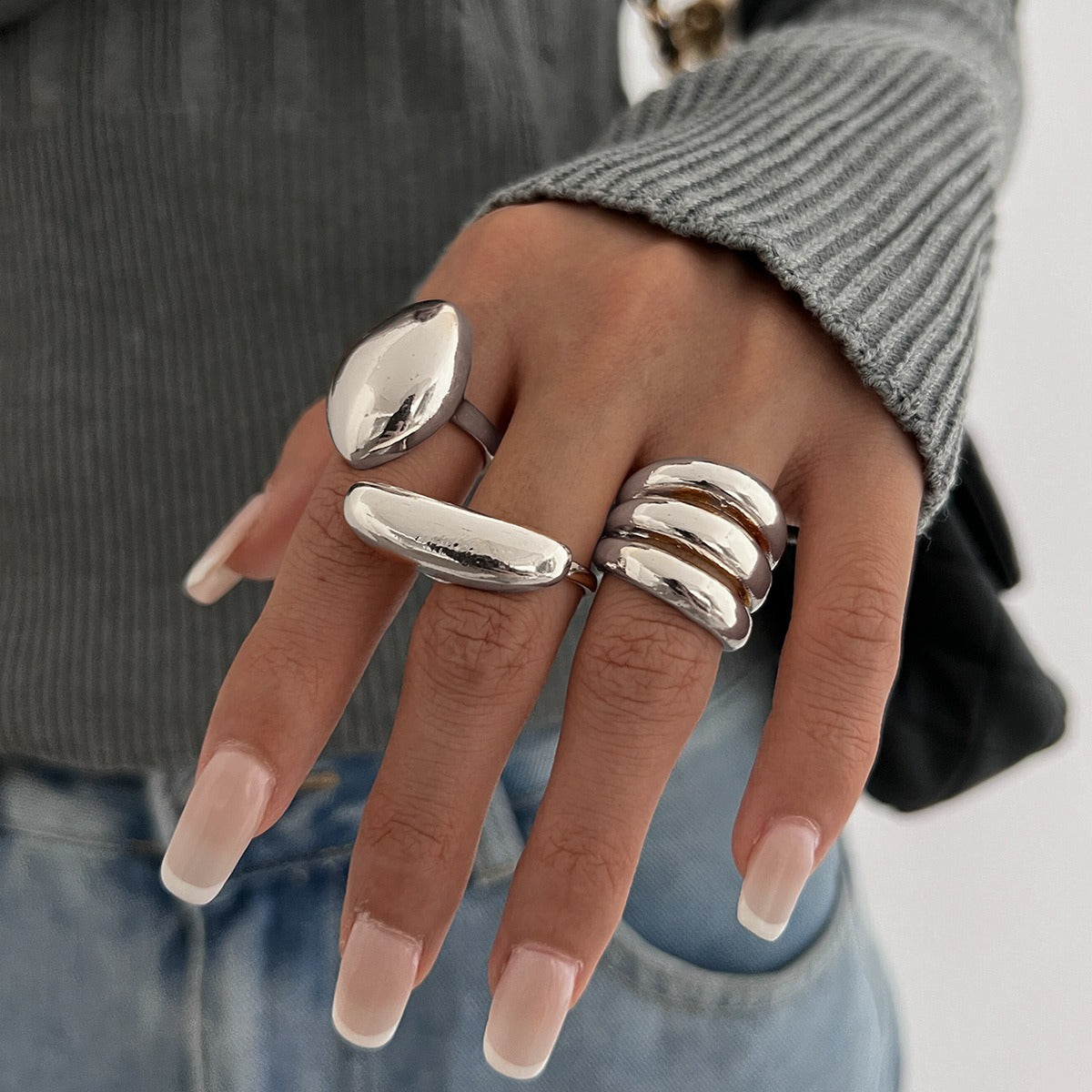 Geometric 18K Gold Plated Anti Tarnish Pack Of 3 Free Size Ring Bulk