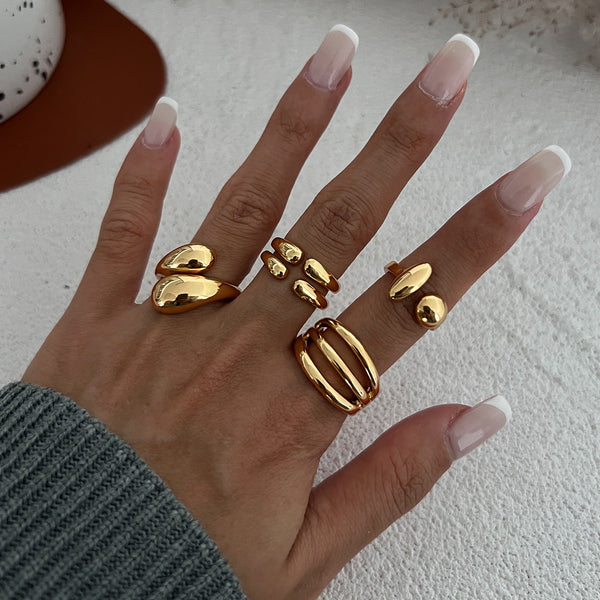 Glossy Geometric 18K Gold Anti Tarnish Pack Of 4 Free Size Ring Bulk Main image