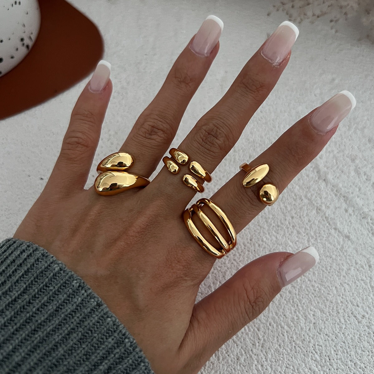 Glossy Geometric 18K Gold Anti Tarnish Pack Of 4 Free Size Ring Bulk