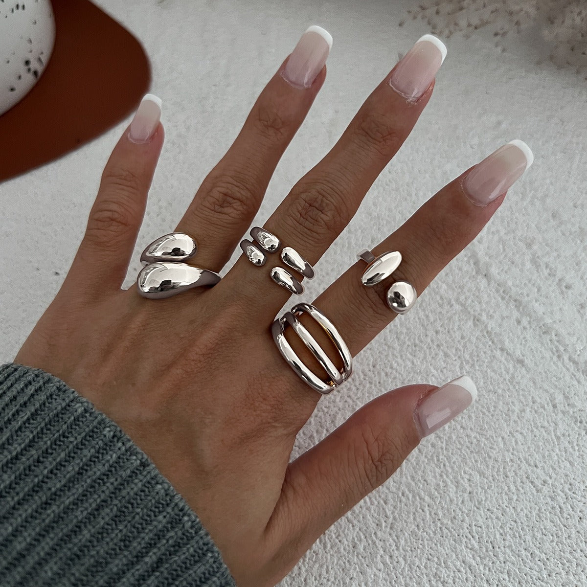 Glossy Geometric 18K Gold Anti Tarnish Pack Of 4 Free Size Ring Bulk Secondary image