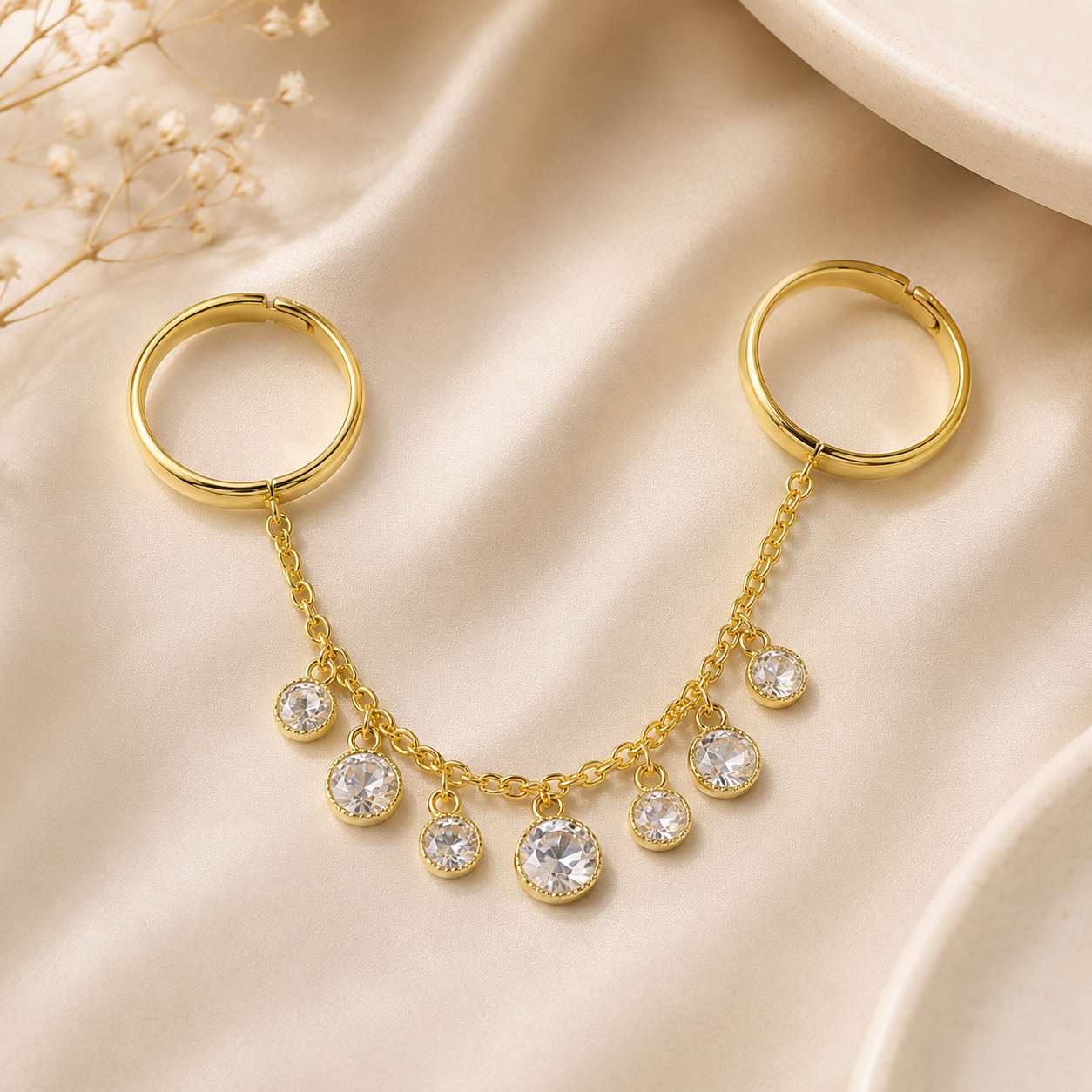 Luxury Chain Link Style Gold Silver CZ Copper Anti Tarnish Ring Bulk