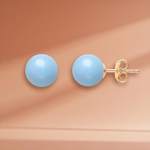 Elegant Round Blue Rose Silver Gold Pearl Brass Stud Earrings Wholesale
