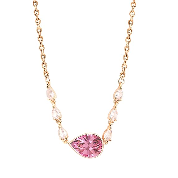 Pink Center Stone & Teardrop Rose Silver Gold CZ Brass Necklace Bulk
