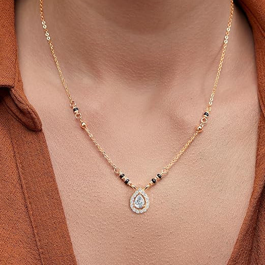 Double Halo Teardrop Rose Silver Gold Plated CZ Brass Mangalsutra Bulk Main image