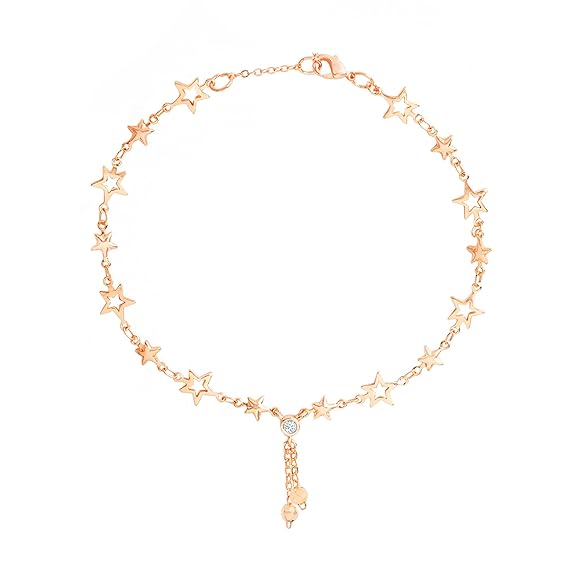 Minimal Star Link Rose Silver Gold CZ Anti Tarnish Brass Anklets Bulk