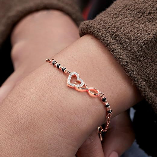Infinity Heart Mangalsutra Style Rose Silver Gold CZ Brass Bracelet Bulk Secondary image
