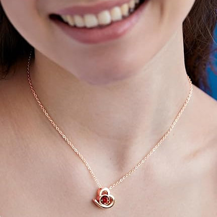Elegant Heart Design Ruby Red Rose Silver Gold CZ Brass Necklace Bulk Main image