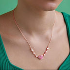 Pink Center Stone & Teardrop Rose Silver Gold CZ Brass Necklace Bulk