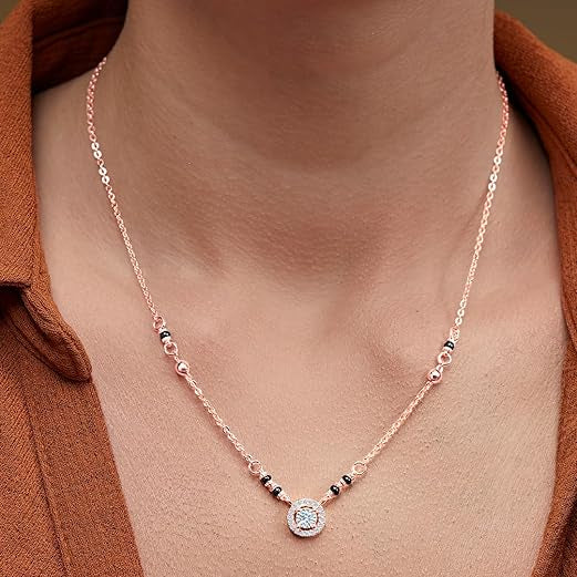 Designer Round Black Beads Rose Silver Gold CZ Brass Mangalsutra Bulk Main image