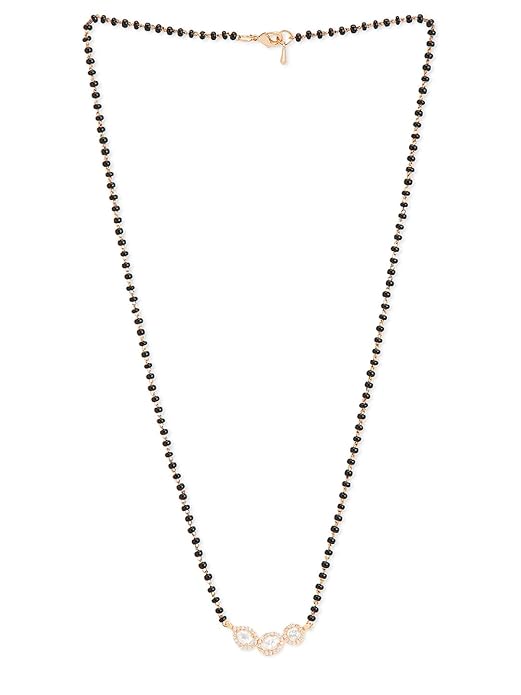 Three Stone Black Beads Rose Silver Gold CZ Brass Mangalsutra Wholesale