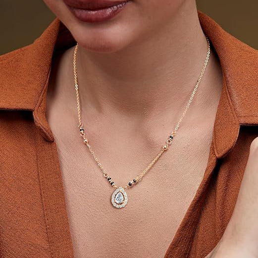 Double Halo Teardrop Rose Silver Gold Plated CZ Brass Mangalsutra Bulk