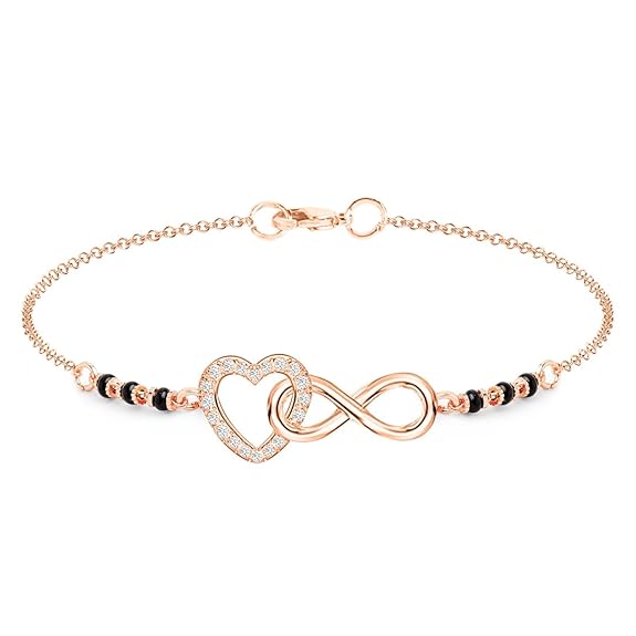 Infinity Heart Mangalsutra Style Rose Silver Gold CZ Brass Bracelet Bulk