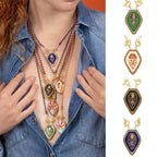 Drop Hamsa Hand Enamel 18K Gold Multicolor Toggle Thread Anti Tarnish Necklace Pendant For Women