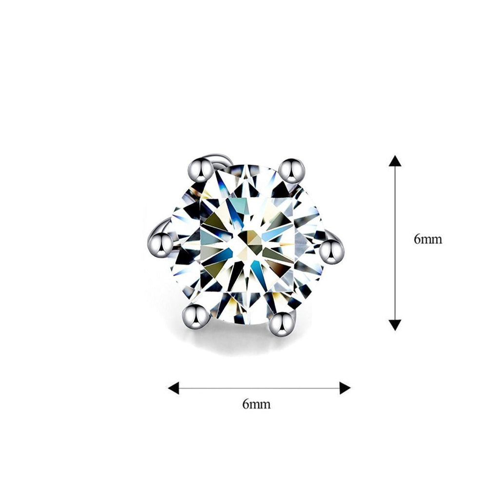 Solitaire 6 Mm Round Cut Cz Stainless Steel Ear Stud Pair Earring
