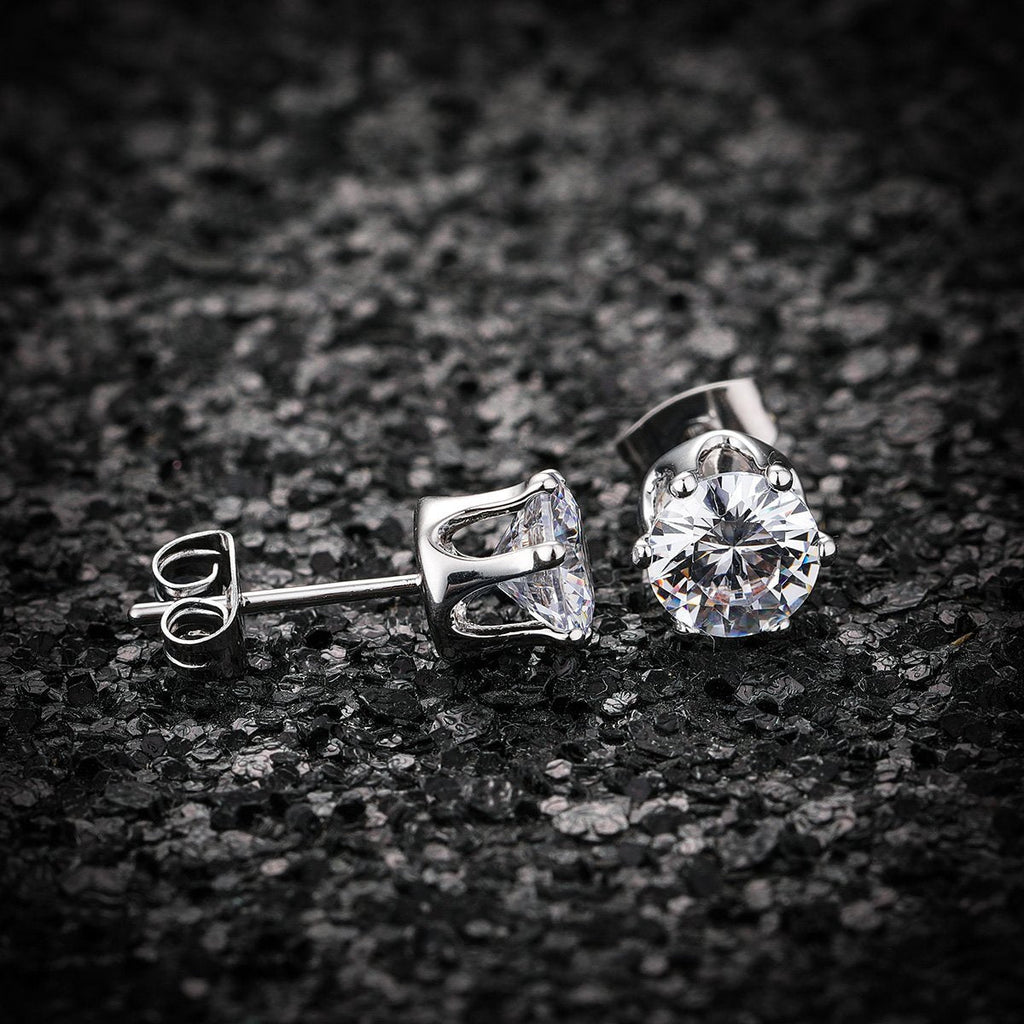 Solitaire 6 Mm Round Cut Cz Stainless Steel Ear Stud Pair Earring