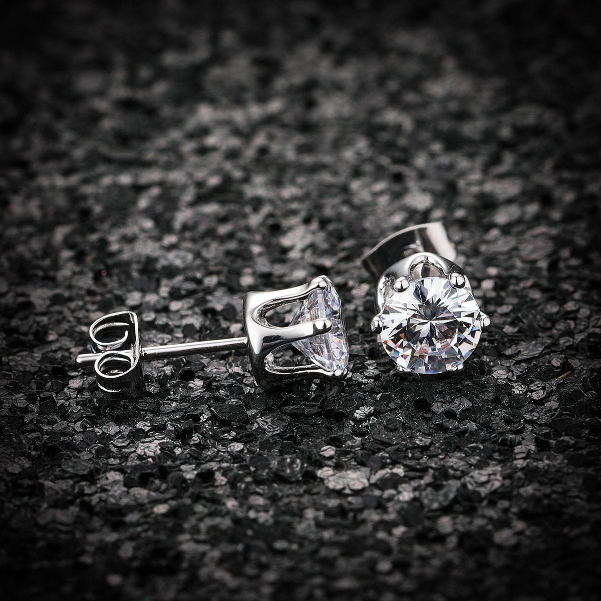 Solitaire 6 Mm Round Cut Cz Stainless Steel Ear Stud Pair Earring