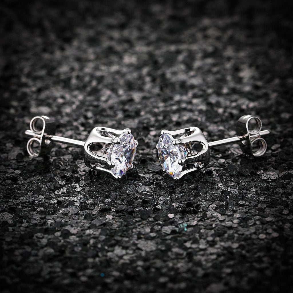 Solitaire 6 Mm Round Cut Cz Stainless Steel Ear Stud Pair Earring