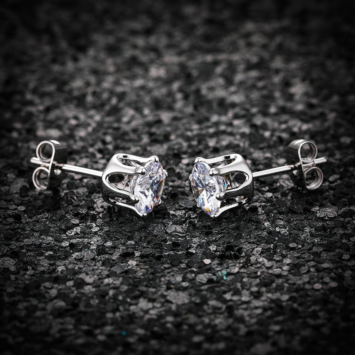 Solitaire 6 Mm Round Cut Cz Stainless Steel Ear Stud Pair Earring