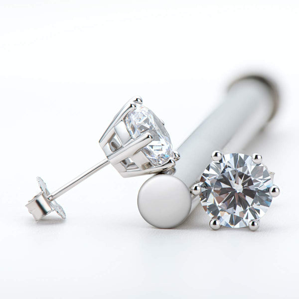 Solitaire 6 Mm Round Cut Cz Stainless Steel Ear Stud Pair Earring Main image