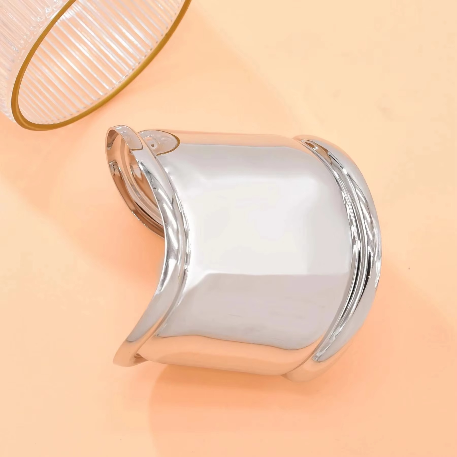 Glossy Wave Silver Anti Tarnish Cuff Kada Bracelet For Women Bulk