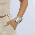 Glossy Wave Silver Anti Tarnish Cuff Kada Bracelet For Women Bulk