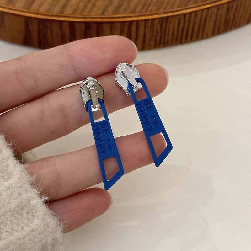 Punk Zipper Silver Blue Green Anti Tarnish Dangler Drop Earring Bulk