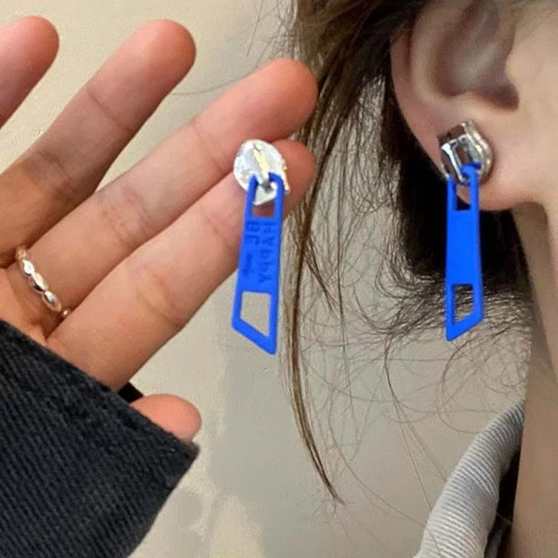Punk Zipper Silver Blue Green Anti Tarnish Dangler Drop Earring Bulk